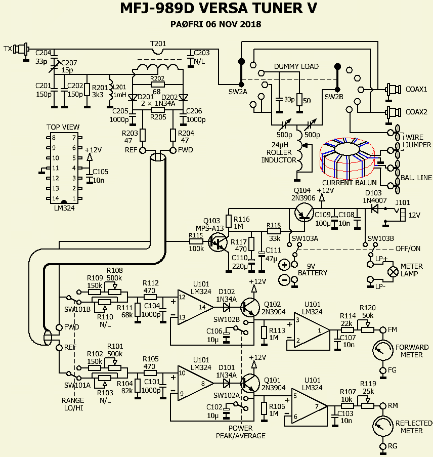 The schematic of a MFJ-989D looks like this. revealed that. balun. like thi...